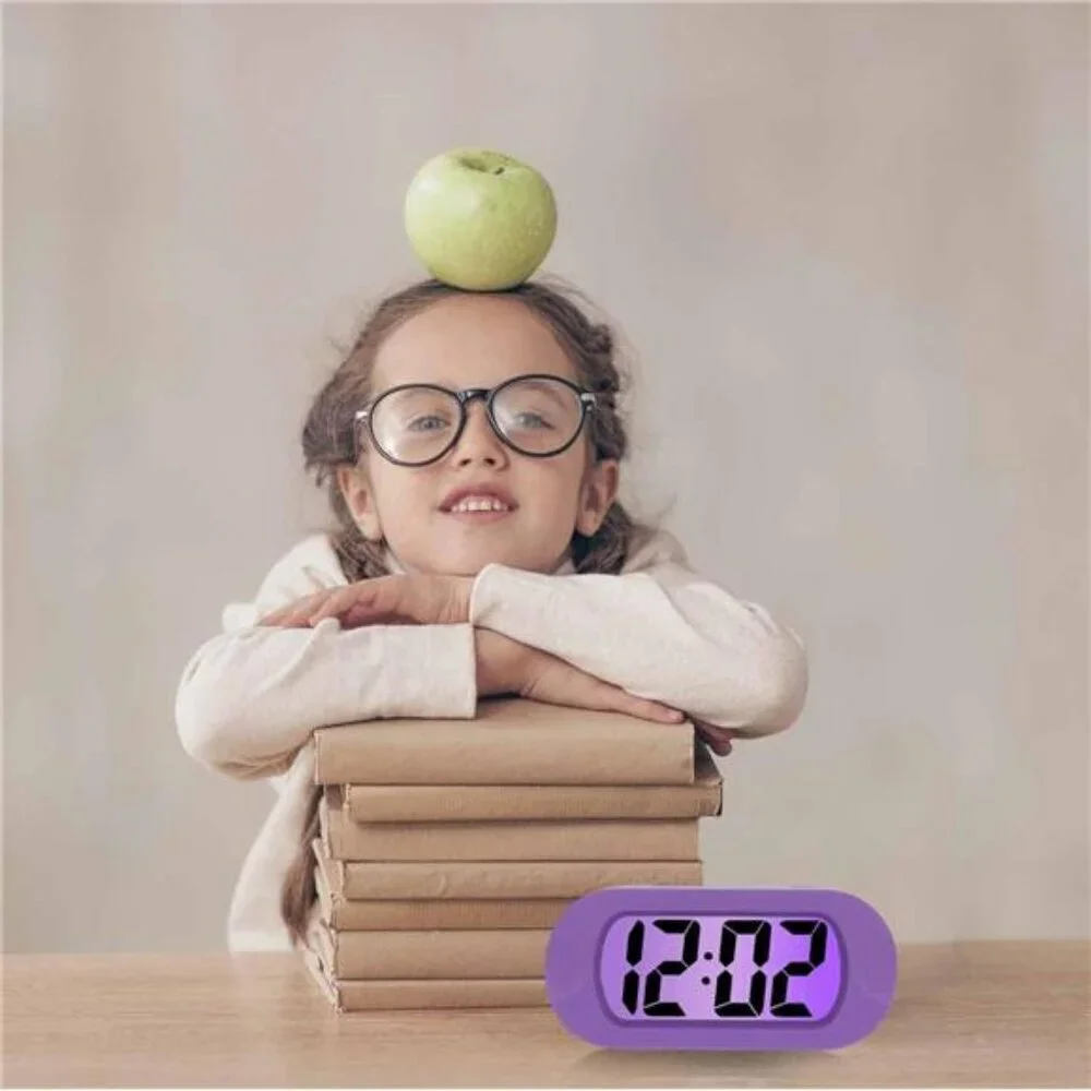 kids digital alarm clock with snooze night light travel bedside desk clock purpl